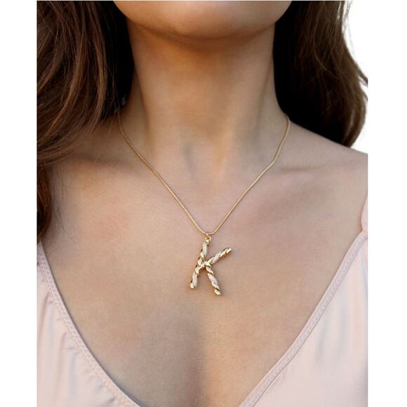 NEW ETTIKA REVOLVE 18K Goldplated Twisted Crystal Initial Pendant Necklace S - Picture 4 of 4